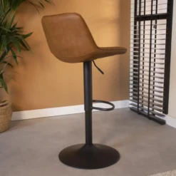 Industriële Barkruk Jason Cognac - Zithoogte 59 cm - Kunstleder - Bruin