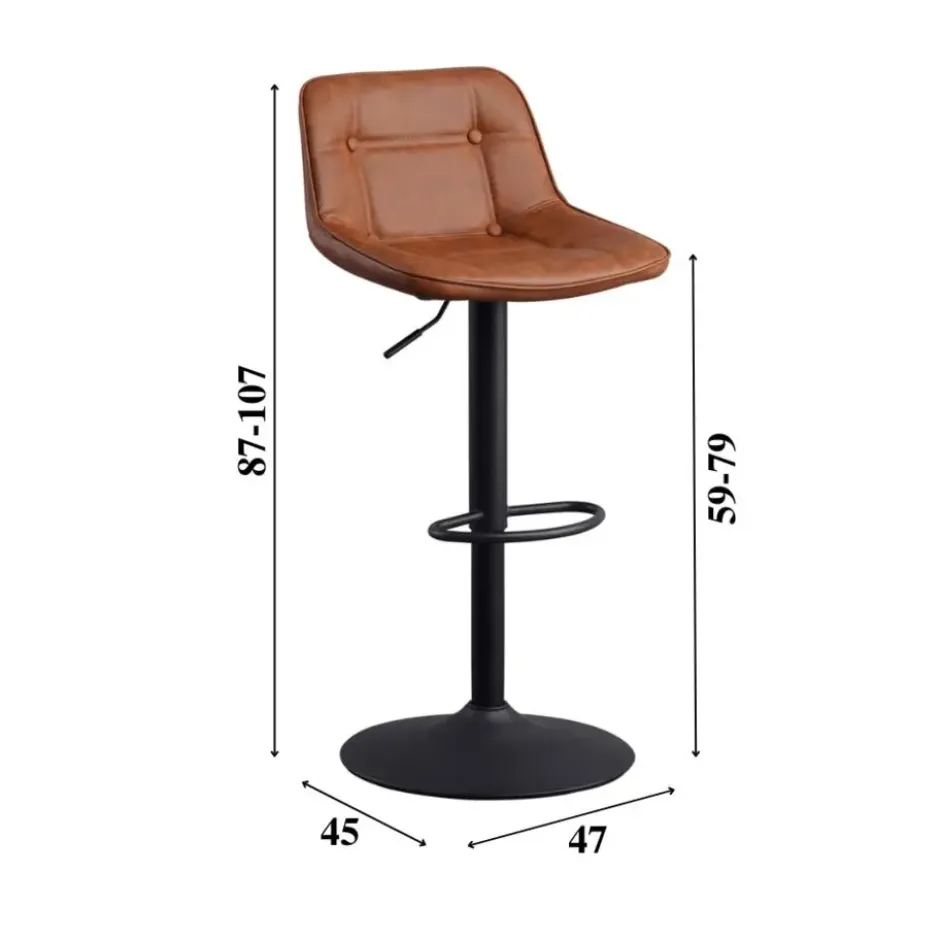 Industriële Barkruk Jason Cognac - Zithoogte 59 cm - Kunstleder - Bruin