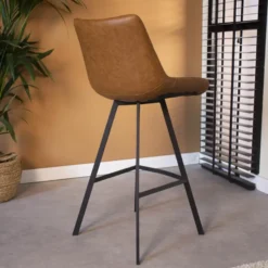Industriële barkruk Juno Cognac - Zithoogte 70 cm - Kunstleder - Bruin