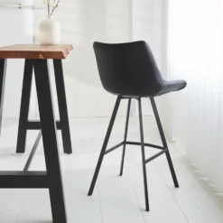 Industriële barkruk Juno Zwart - Zithoogte 70 cm - Kunstleder - Zwart