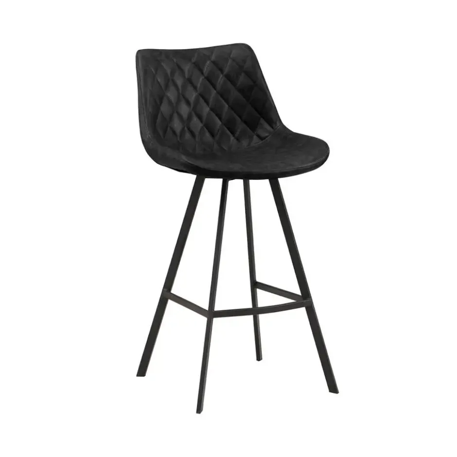 Industriële barkruk Juno Zwart - Zithoogte 70 cm - Kunstleder - Zwart