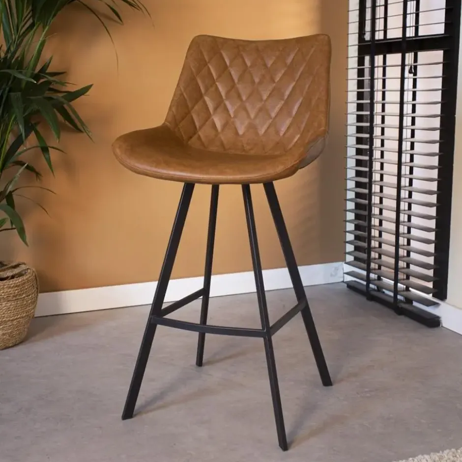 Industriële barkruk Juno Zwart - Zithoogte 70 cm - Kunstleder - Zwart