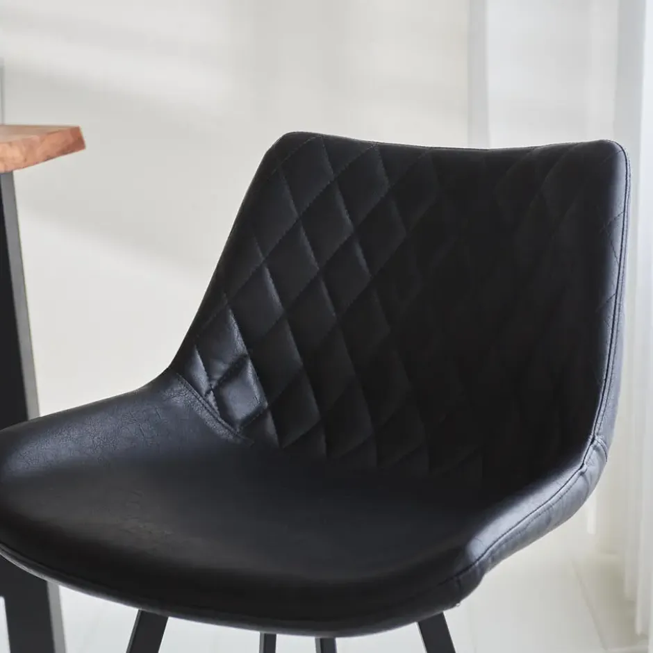 Industriële barkruk Juno Zwart - Zithoogte 70 cm - Kunstleder - Zwart
