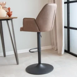 Industriële barkruk Novan taupe - Zithoogte 68 cm - Stof - Taupe