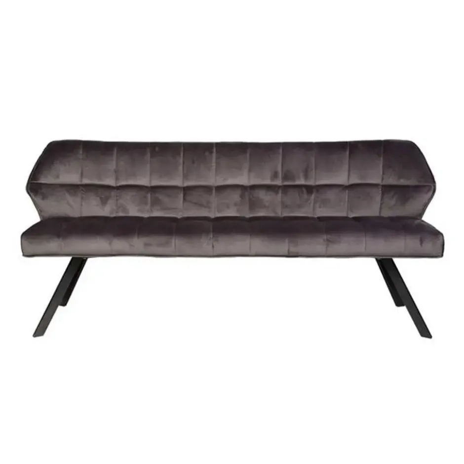 Industriële eetkamerbank Romy velvet 180 cm grijs - 190x180x81 cm - Stof - Grijs