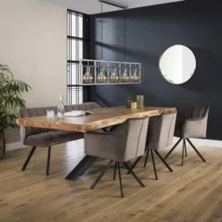 Industriële eetkamerbank Romy velvet 180 cm grijs - 190x180x81 cm - Stof - Grijs