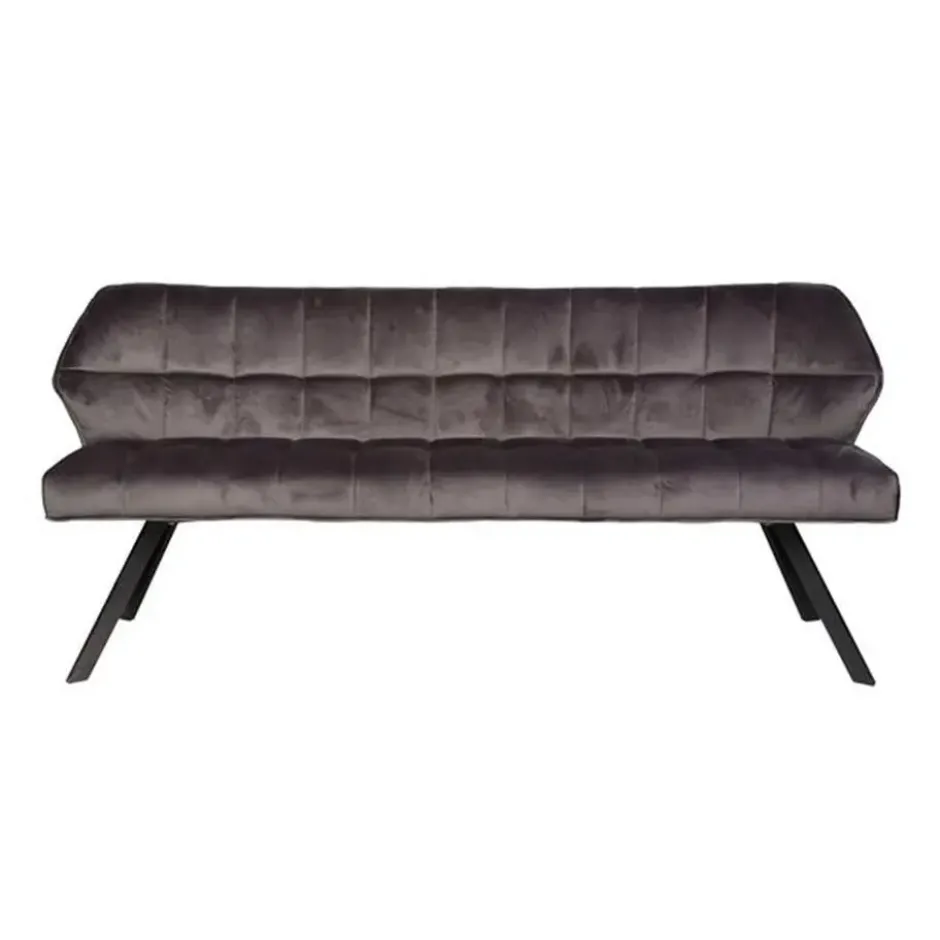 Industriële eetkamerbank Romy velvet 180 cm grijs - 190x180x81 cm - Stof - Grijs