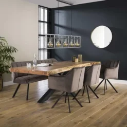 Industriële eetkamerbank Romy velvet 180 cm grijs - 190x180x81 cm - Stof - Grijs