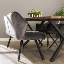 Industriële eetkamerbank Romy velvet 180 cm grijs - 190x180x81 cm - Stof - Grijs
