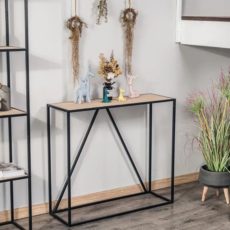 Industriële houten en zwarte metalen consolestijl