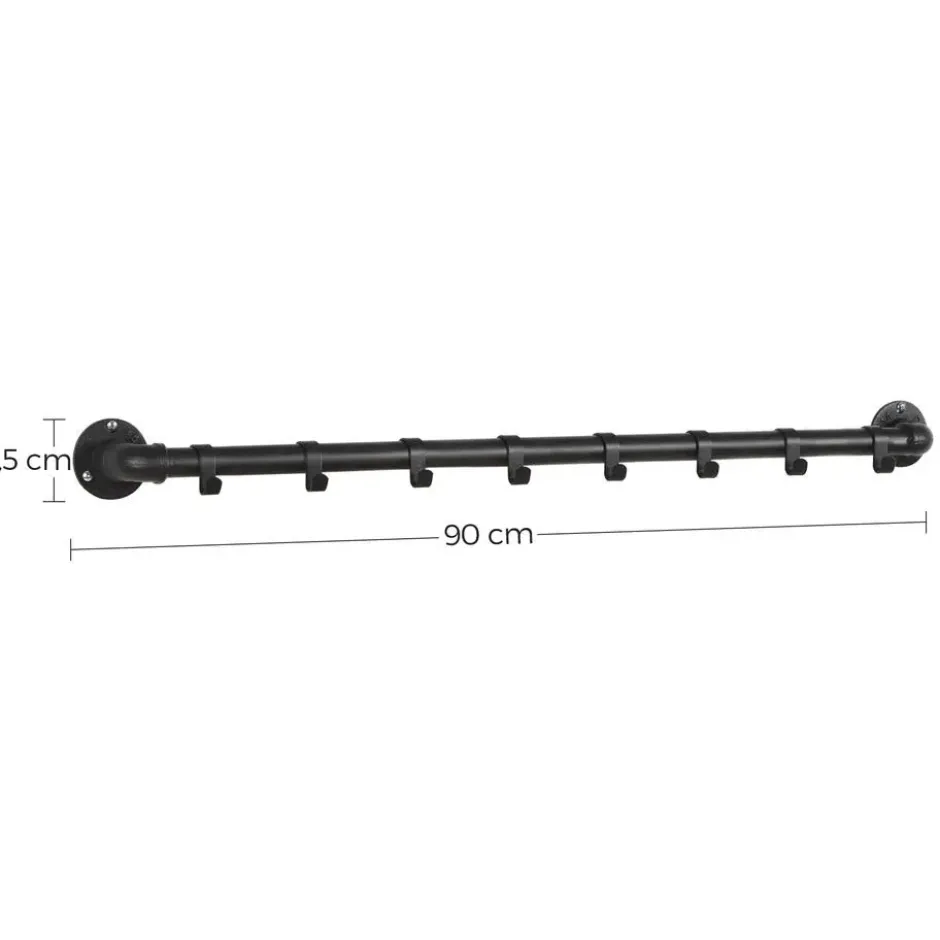 Industriële Kapstok met 8 Haken, Kledingstang, Ophang Rail - Metaal - Zwart