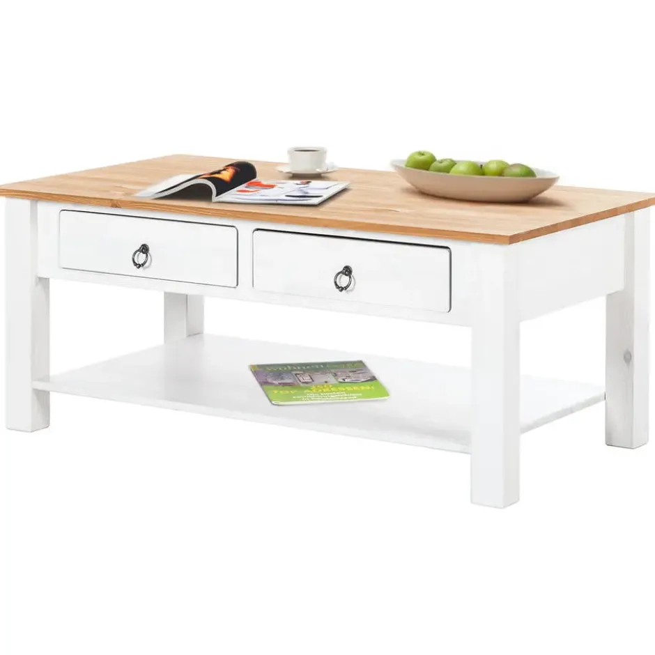 Ines - Salontafel met 2 laden wit grenen en honing