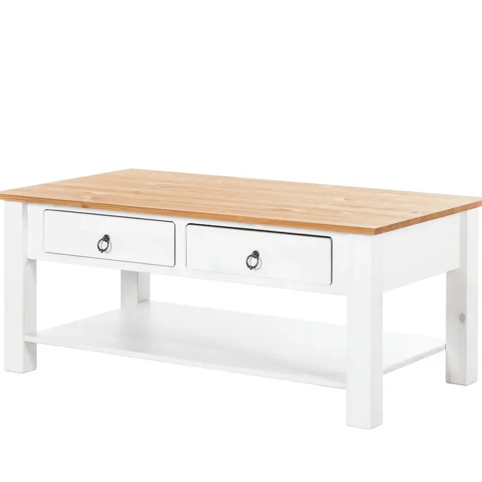Ines - Salontafel met 2 laden wit grenen en honing