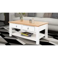 Ines - Salontafel met 2 laden wit grenen en honing