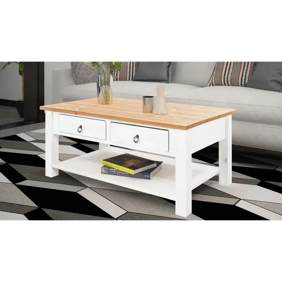 Ines - Salontafel met 2 laden wit grenen en honing