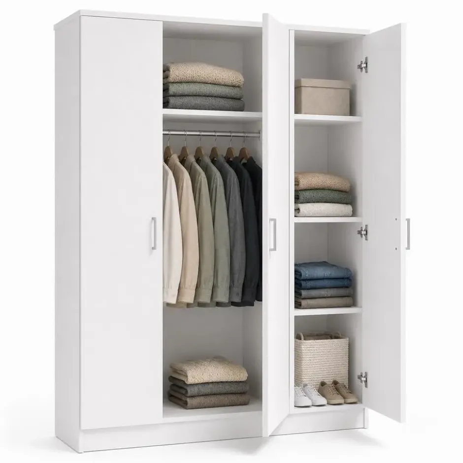 Interiax Kledingkast 'Amelie' - Wit - 3 Deurs - 180x120x54 cm