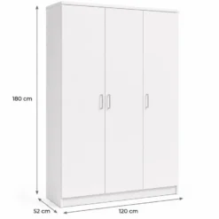 Interiax Kledingkast 'Amelie' - Wit - 3 Deurs - 180x120x54 cm