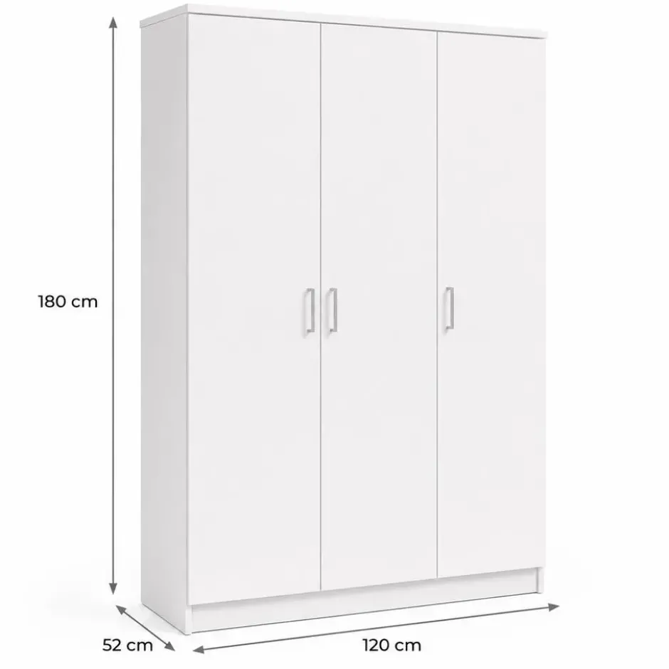 Interiax Kledingkast 'Amelie' - Wit - 3 Deurs - 180x120x54 cm