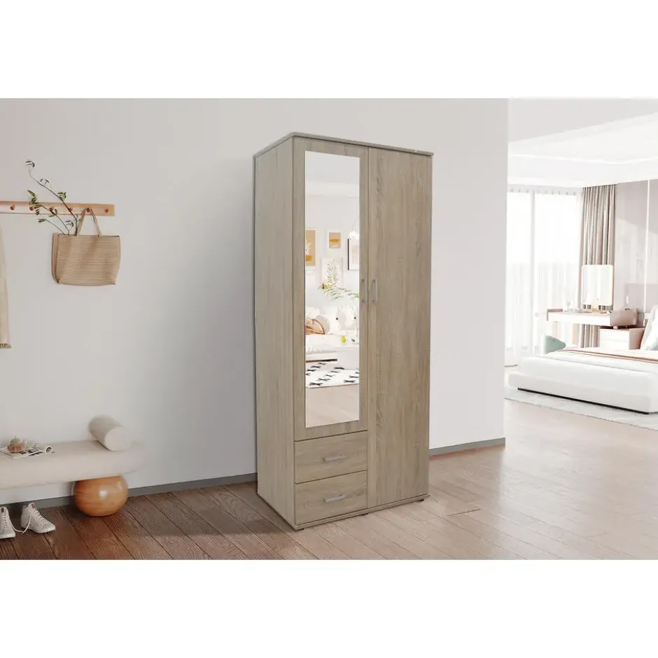Interiax Kledingkast 'Lena' - Sonoma Eik - 2 Deurs - 185x80x52cm
