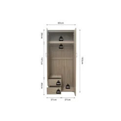 Interiax Kledingkast 'Lena' - Sonoma Eik - 2 Deurs - 185x80x52cm