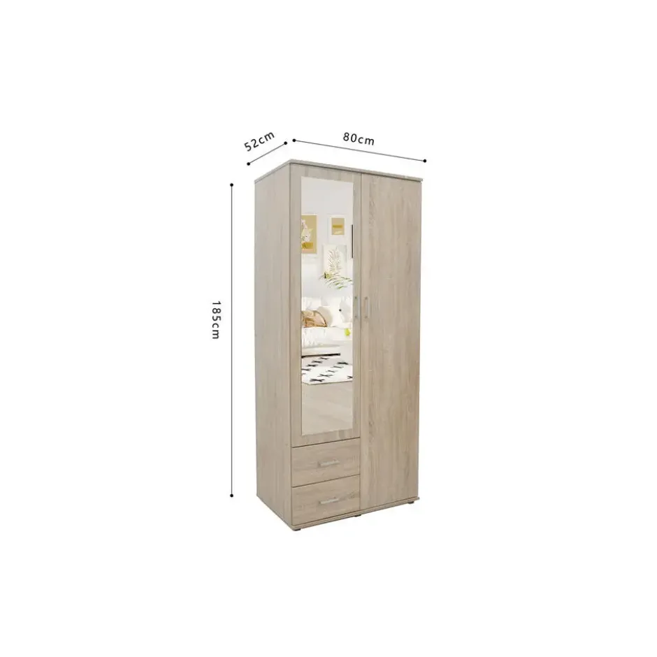 Interiax Kledingkast 'Lena' - Sonoma Eik - 2 Deurs - 185x80x52cm