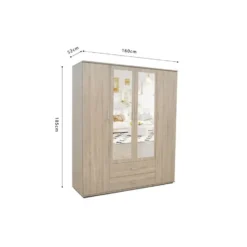 Interiax Kledingkast 'Lena' - Sonoma Eik - 4 Deurs - 185x160x52cm
