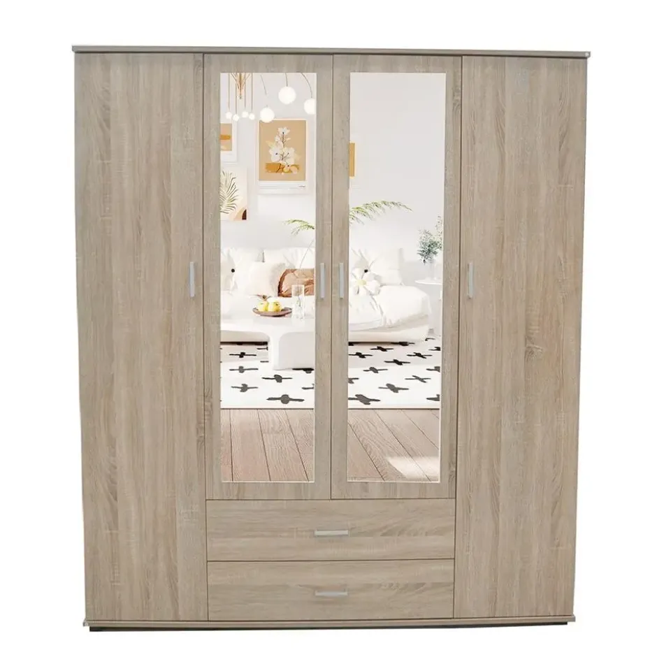 Interiax Kledingkast 'Lena' - Sonoma Eik - 4 Deurs - 185x160x52cm