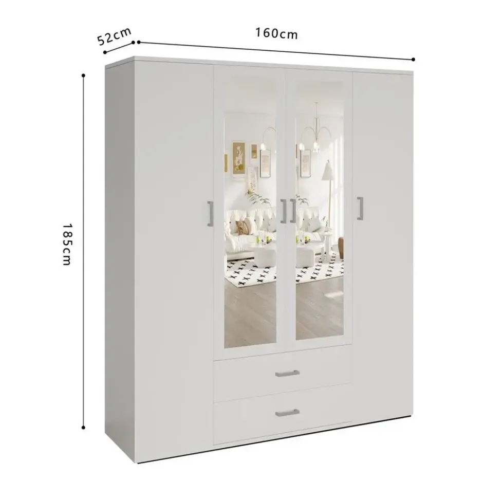 Interiax Kledingkast 'Lena' - Sonoma Eik - 4 Deurs - 185x160x52cm
