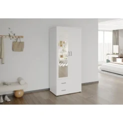 Interiax Kledingkast 'Lena' - Wit - 2 Deurs - 185x80x52cm