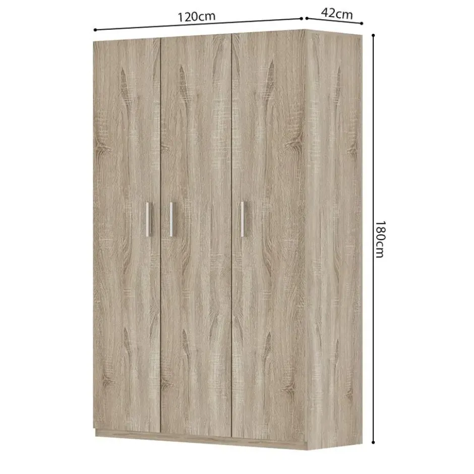 Interiax Kledingkast 'Mila' - Sonoma Eik - 3 Deurs - 180x120x42 cm