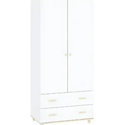 Interiax Kledingkast 'Treviso' - 2 Deuren, 2 Laden - Wit/Goud - 180x80x50,5cm