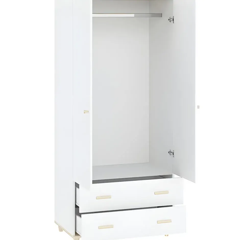 Interiax Kledingkast 'Treviso' - 2 Deuren, 2 Laden - Wit/Goud - 180x80x50,5cm