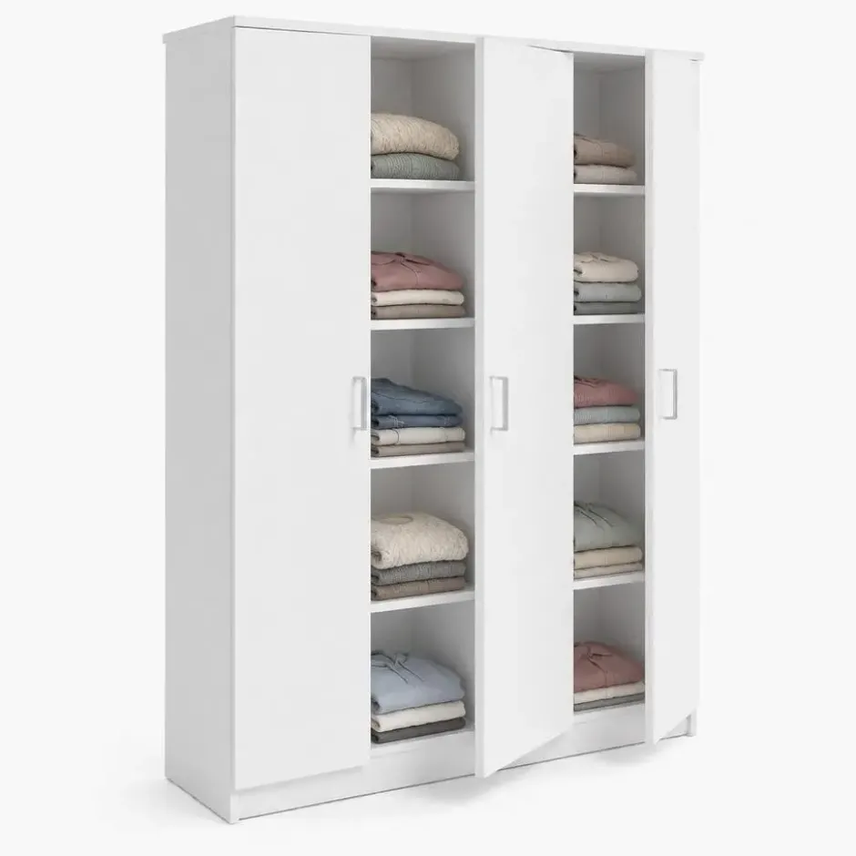 Interiax Opbergkast - Kledingkast 'Amelie' - Wit - 3 Deurs - 180x120x40cm