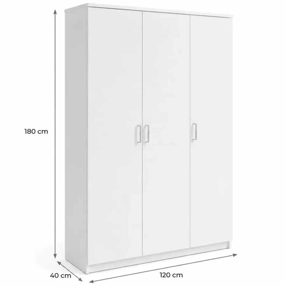 Interiax Opbergkast - Kledingkast 'Amelie' - Wit - 3 Deurs - 180x120x40cm