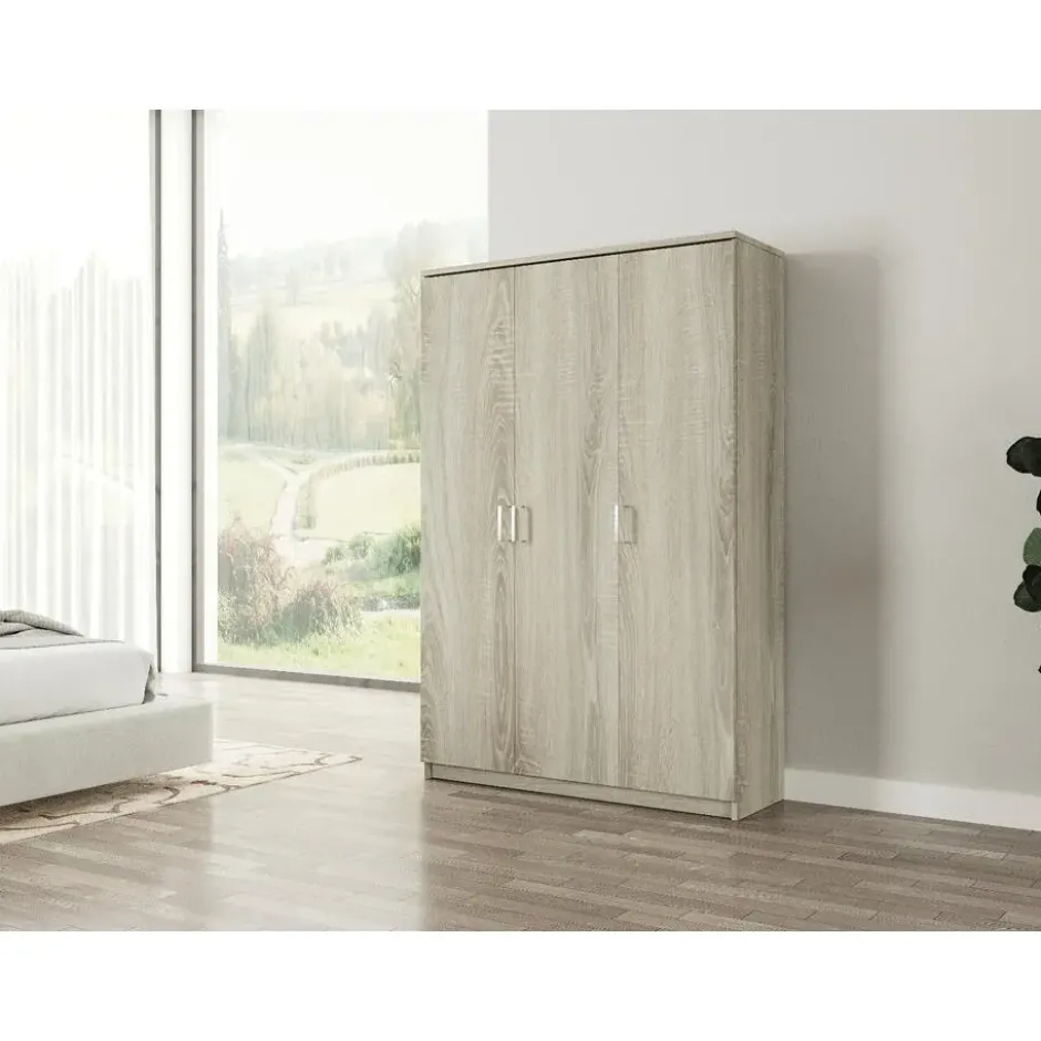 Interiax Opbergkast - Kledingkast 'Amelie' - Sonoma Eik - 3 Deurs - 180x120x40cm