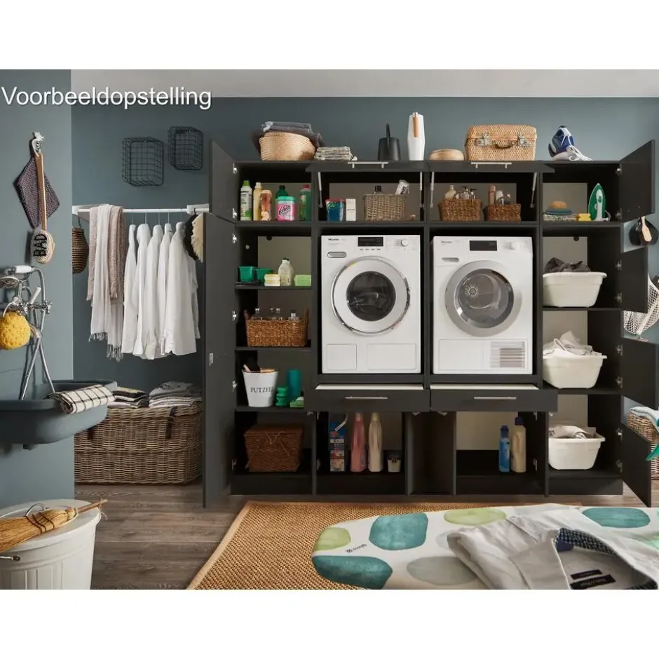 Interiax WASHWALL 'Mary' Wasmachine Opbergkast Antraciet - 162x50x67.5 cm