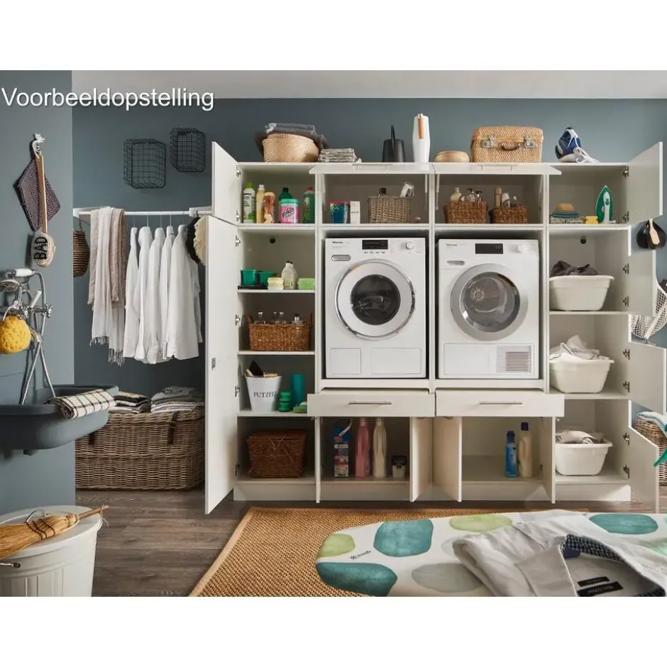 Interiax WASHWALL 'Mary' Wasmachine Opbergkast Wit - 162x50x67.5 cm
