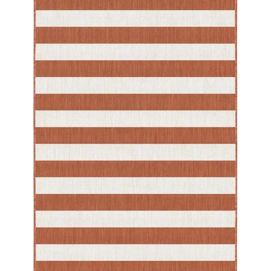 Interieur05 Buitenkleed Stripes roest/wit dubbelzijdig - 340 x 240 cm