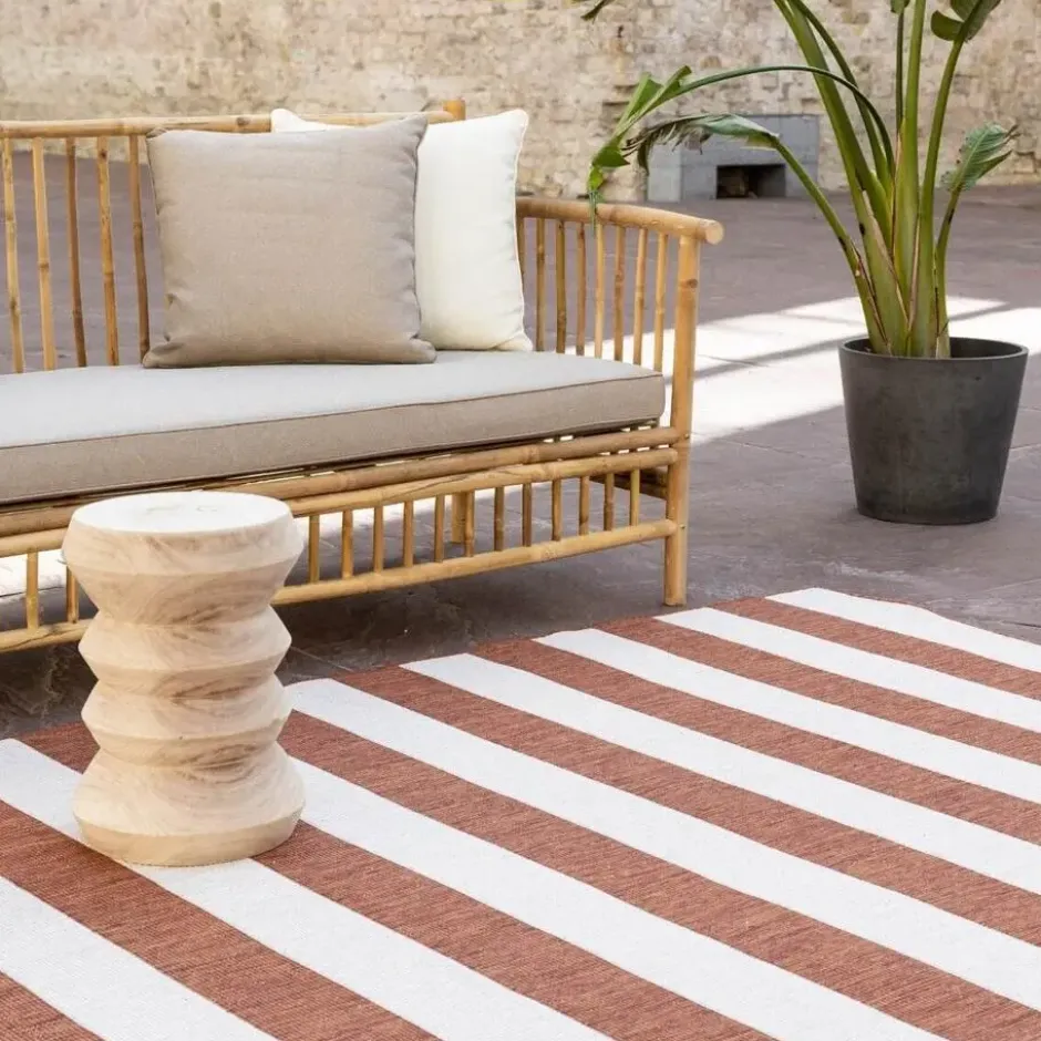 Interieur05 Buitenkleed Stripes roest/wit dubbelzijdig - 340 x 240 cm