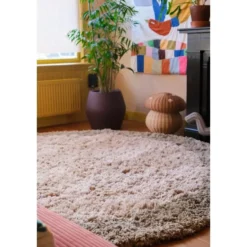 Interieur05 hoogpolig vloerkleed polyester Pilo groen/beige - 240 x 240 cm