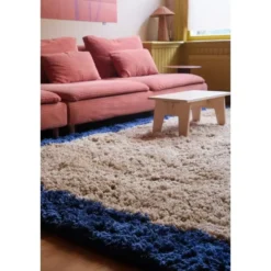 Interieur05 hoogpolig vloerkleed polyester Pilo beige/blauw - 230 x 160 cm