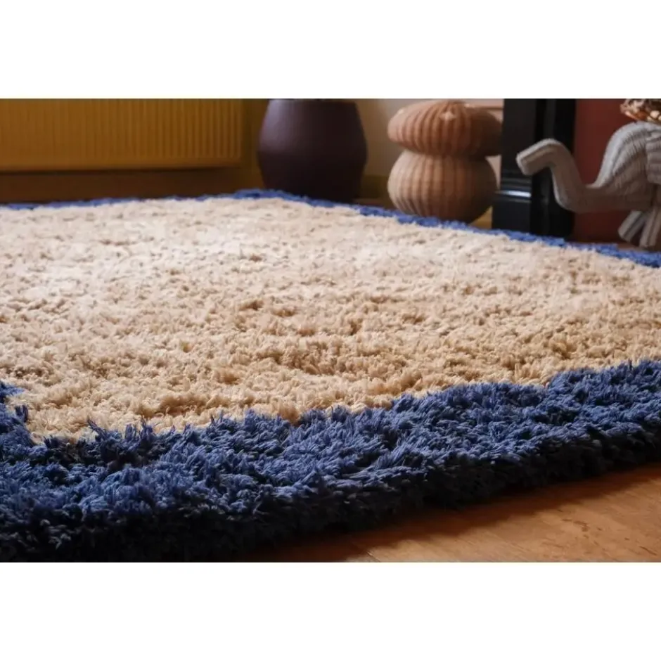Interieur05 hoogpolig vloerkleed polyester Pilo beige/blauw - 230 x 160 cm