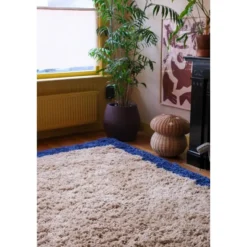 Interieur05 hoogpolig vloerkleed polyester Pilo beige/blauw - 230 x 160 cm