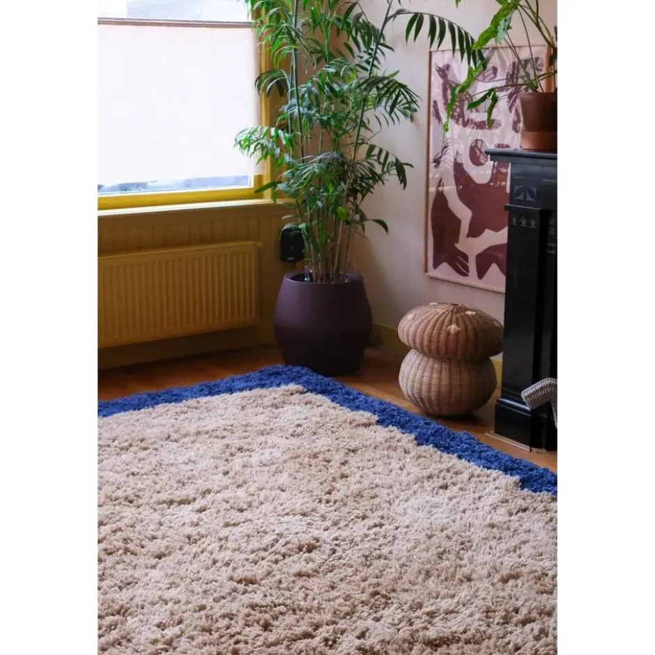 Interieur05 hoogpolig vloerkleed polyester Pilo beige/blauw - 230 x 160 cm