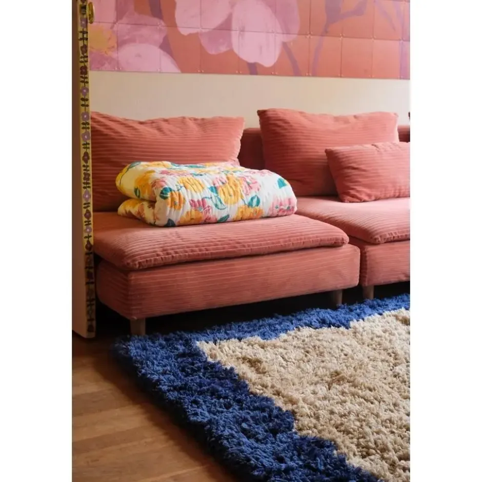 Interieur05 hoogpolig vloerkleed polyester Pilo beige/blauw - 230 x 160 cm