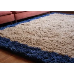 Interieur05 hoogpolig vloerkleed polyester Pilo beige/blauw - 230 x 160 cm
