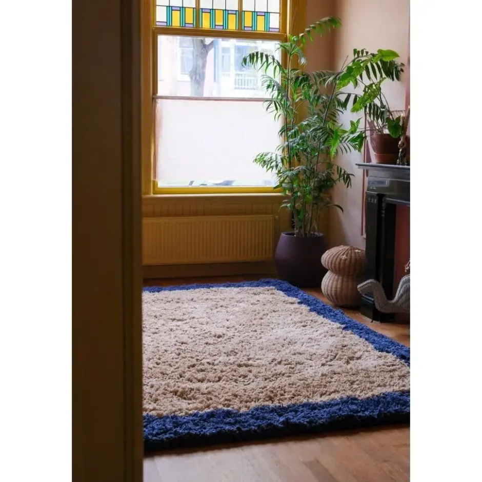 Interieur05 hoogpolig vloerkleed polyester Pilo beige/blauw - 230 x 160 cm