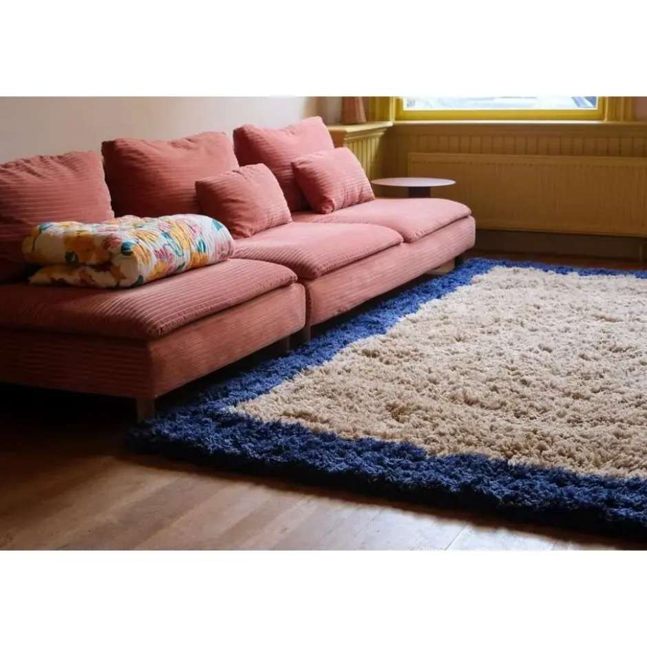 Interieur05 hoogpolig vloerkleed polyester Pilo beige/blauw - 230 x 160 cm