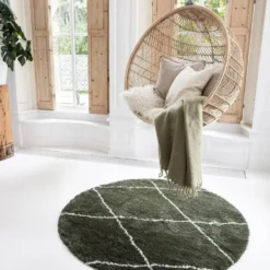 Interieur05 rond berber vloerkleed Nea groen/cream - 160 x 160 cm