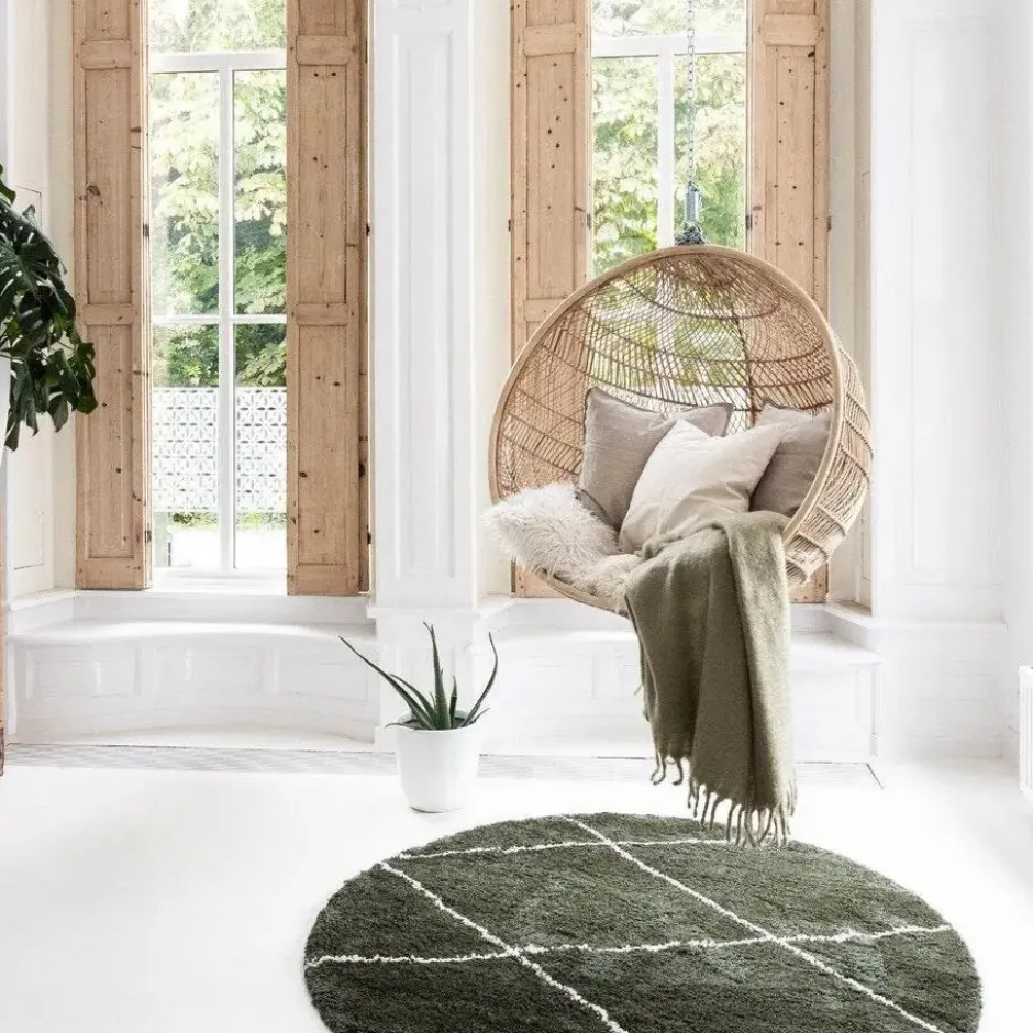 Interieur05 rond berber vloerkleed Nea groen/cream - 160 x 160 cm
